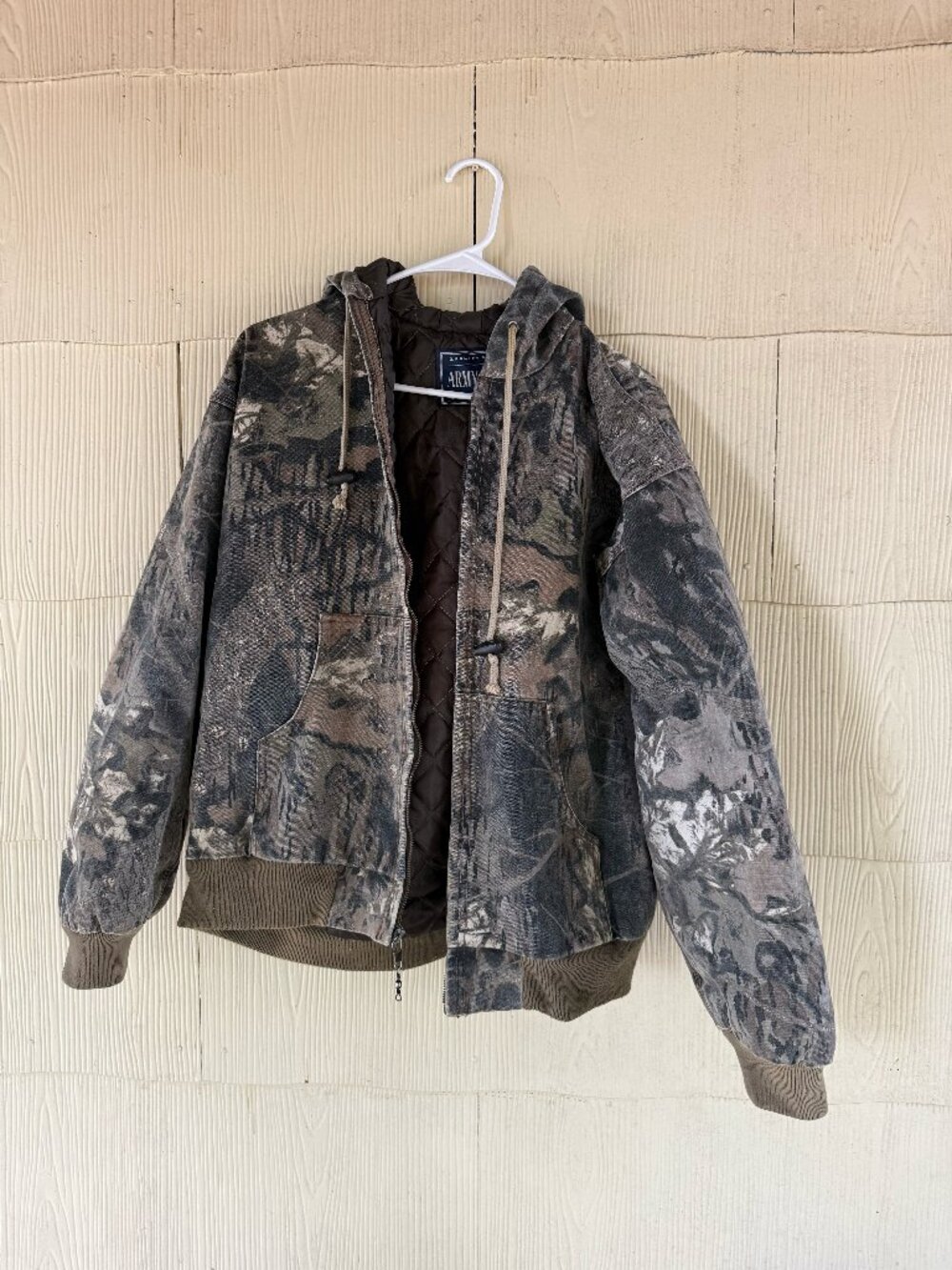 Vintage Army Navy Camo Hooded Quilted Lined Jacket